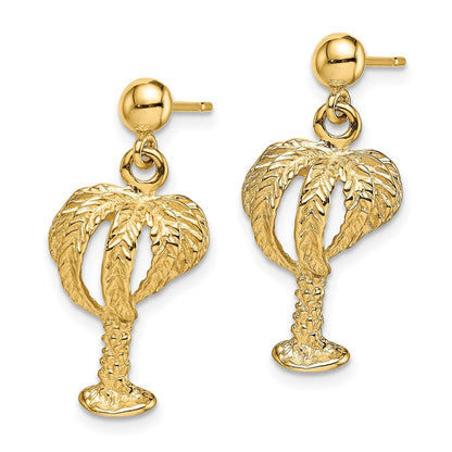 14K Gelbgold Palme Baum mit Full Leaves Ohrhänger