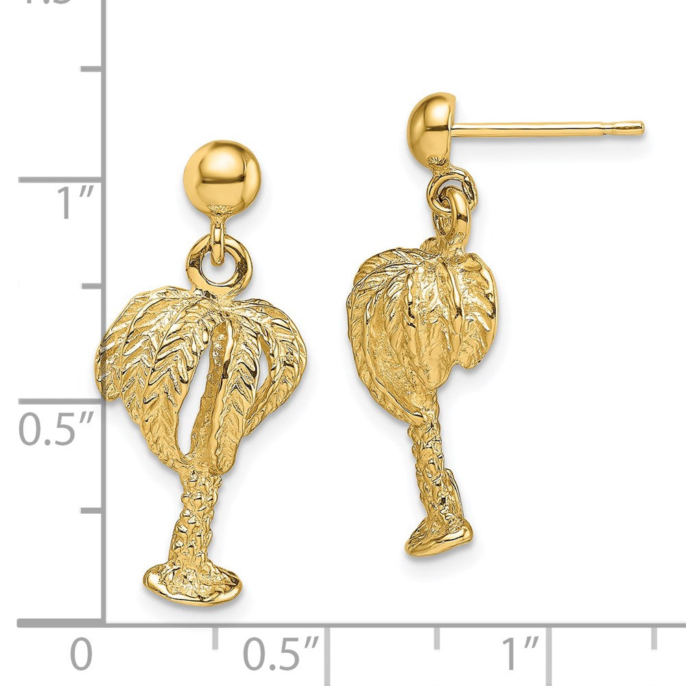 14K Gelbgold Palme Baum mit Full Leaves Ohrhänger