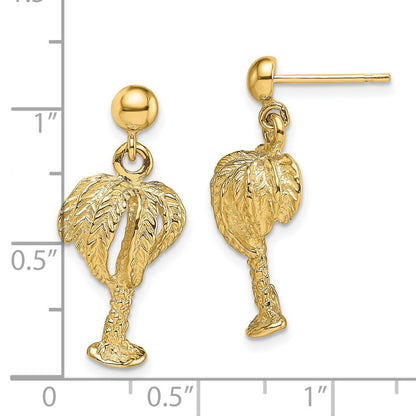 14K Gelbgold Palme Baum mit Full Leaves Ohrhänger