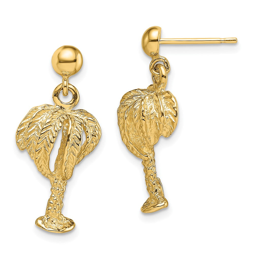 14K Gelbgold Palme Baum mit Full Leaves Ohrhänger