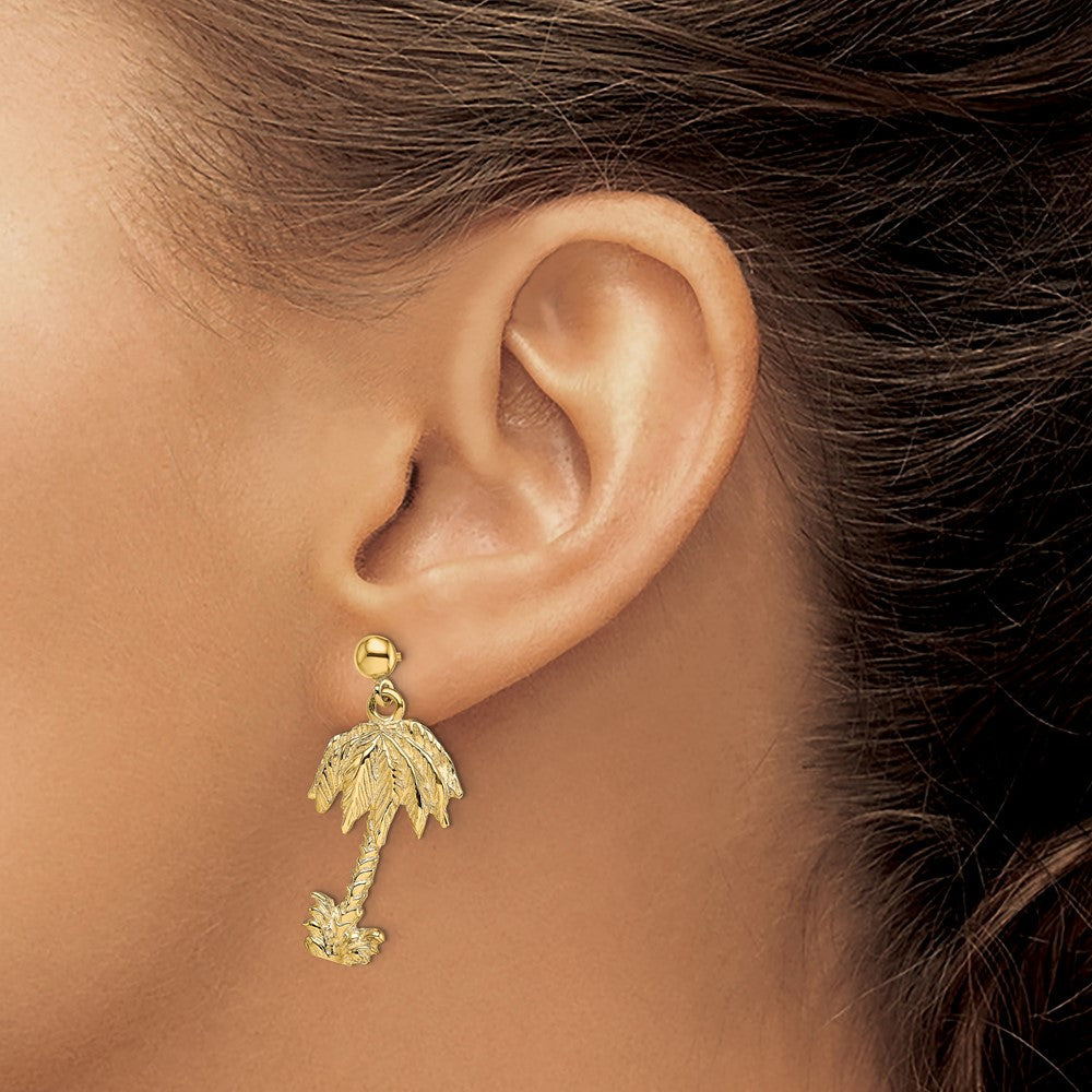 14K Gelbgold Palme Baum Stecker Ohrhänger