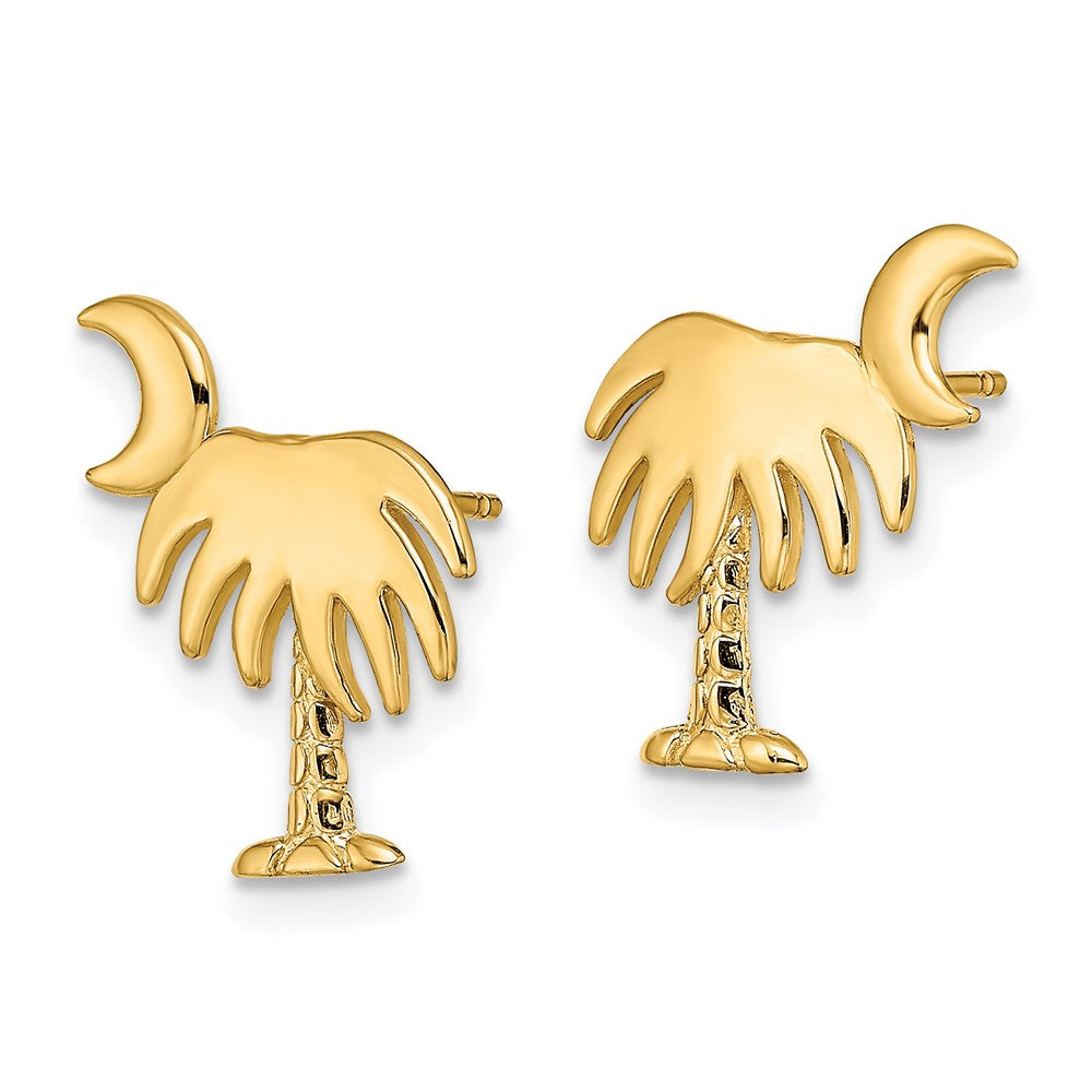 14K Gelbgold Charleston Palme Baum mit Mond Ohrstecker