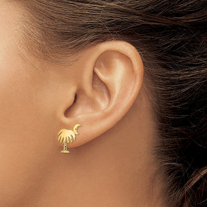 14K Gelbgold Charleston Palme Baum mit Mond Ohrstecker