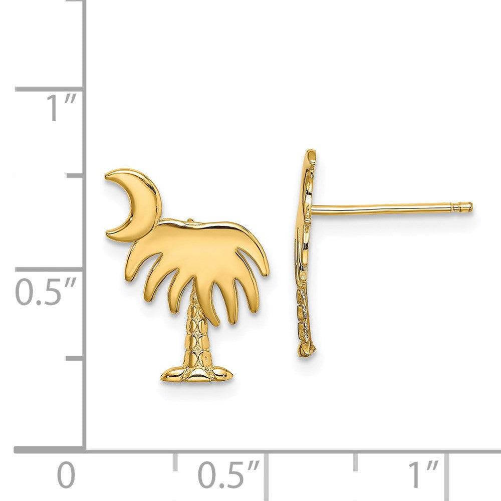 14K Gelbgold Charleston Palme Baum mit Mond Ohrstecker