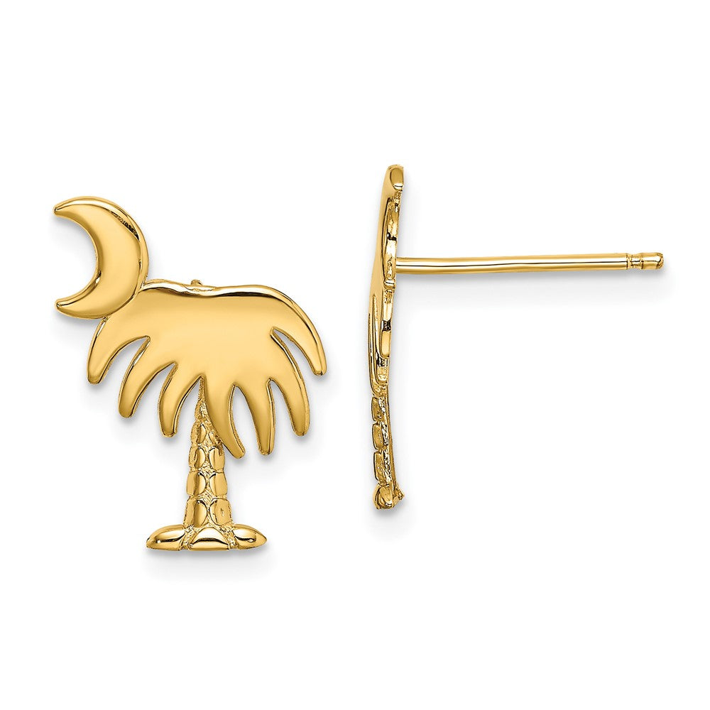 14K Gelbgold Charleston Palme Baum mit Mond Ohrstecker