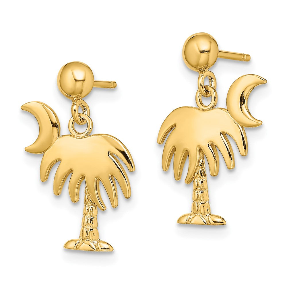 14K Gelbgold Charleston Palme Baum mit Mond Ohrhänger