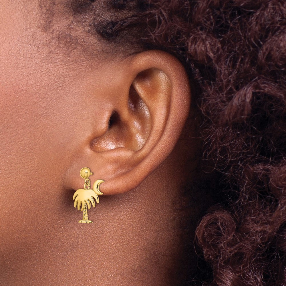 14K Gelbgold Charleston Palme Baum mit Mond Ohrhänger