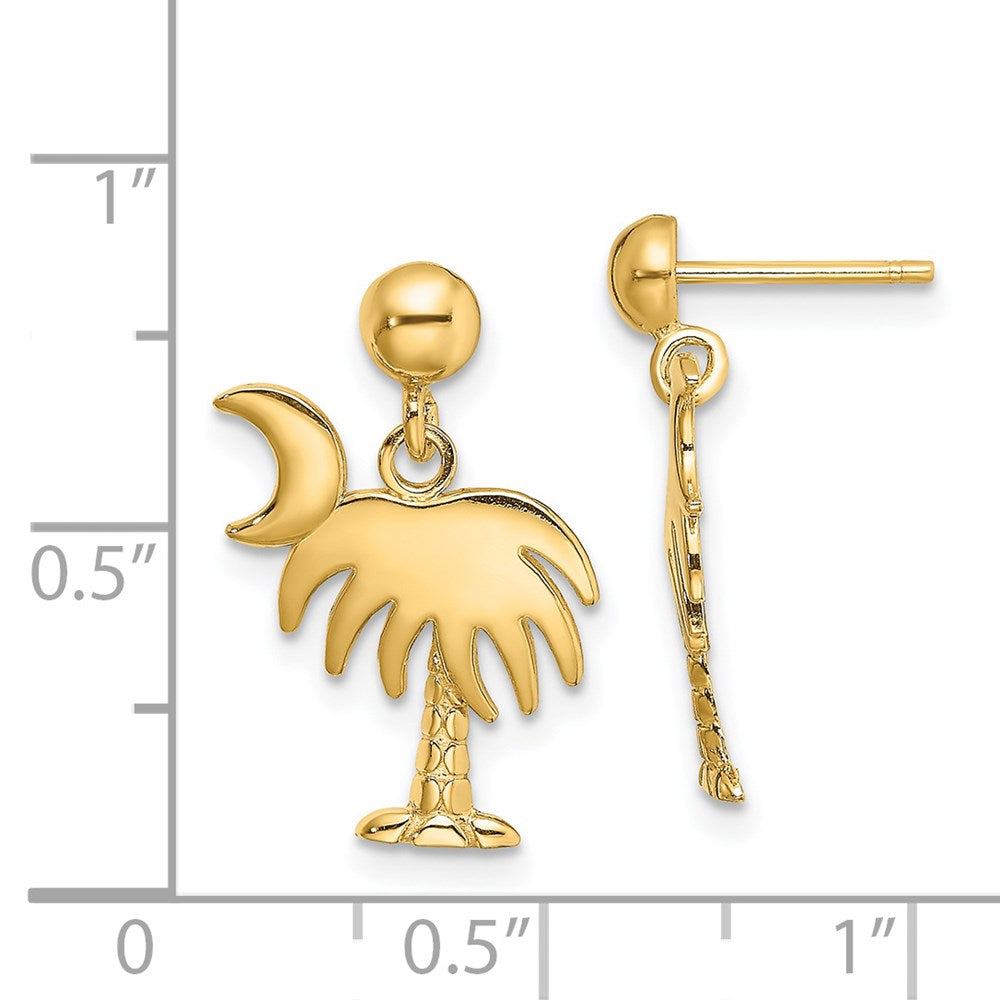 14K Gelbgold Charleston Palme Baum mit Mond Ohrhänger