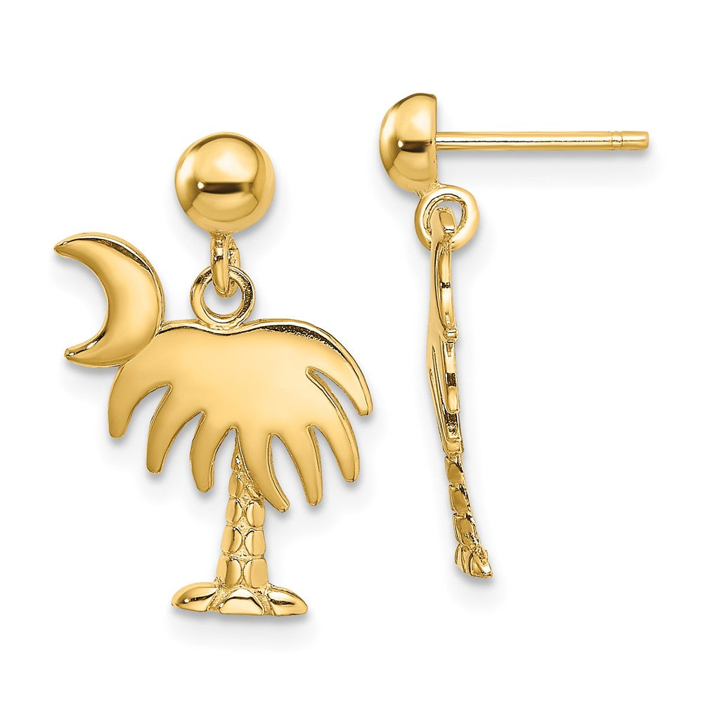 14K Gelbgold Charleston Palme Baum mit Mond Ohrhänger