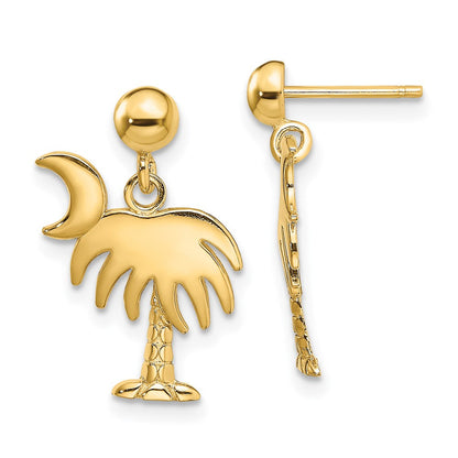 14K Gelbgold Charleston Palme Baum mit Mond Ohrhänger