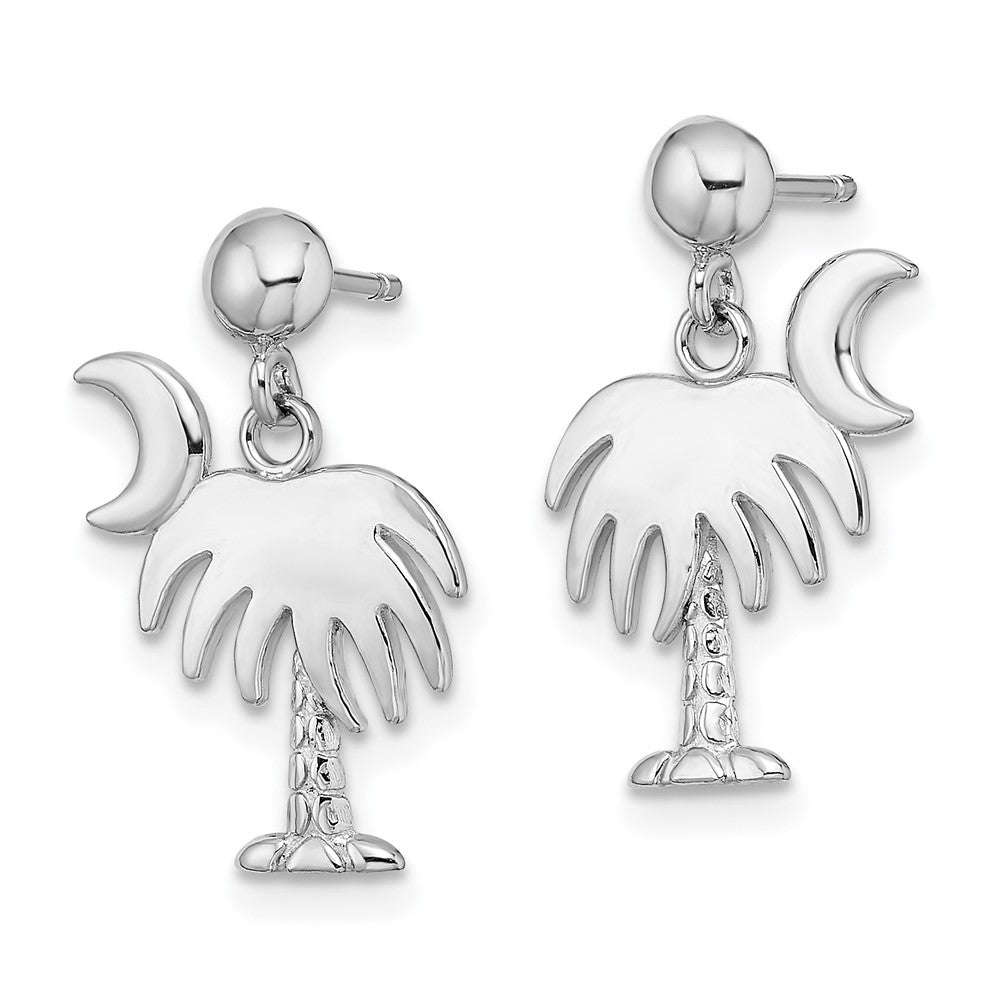 14K Weißgold Charleston Palme Baum mit Mond Ohrhänger