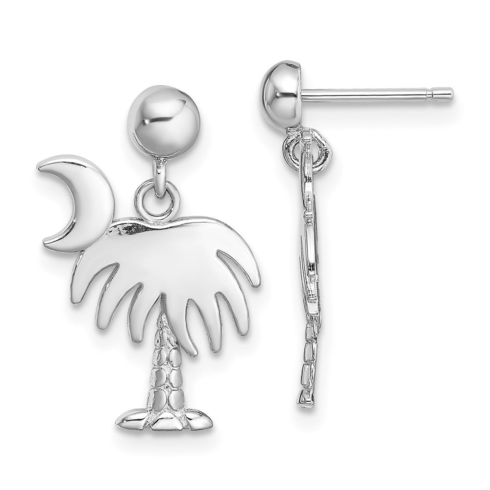14K Weißgold Charleston Palme Baum mit Mond Ohrhänger