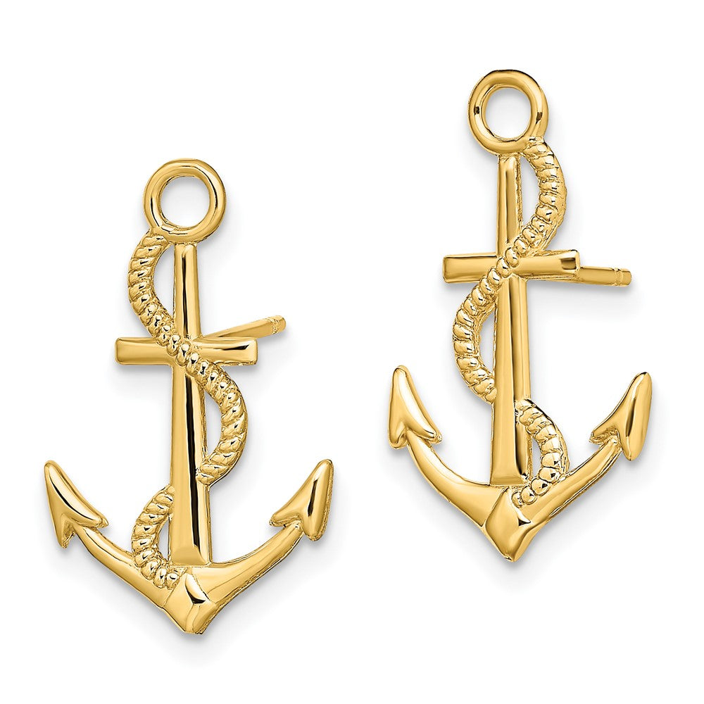 14K Gelbgold Poliert / Strukturiert Anker mit Kordel Ohrstecker