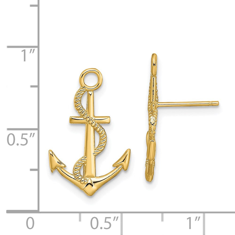 14K Gelbgold Poliert / Strukturiert Anker mit Kordel Ohrstecker