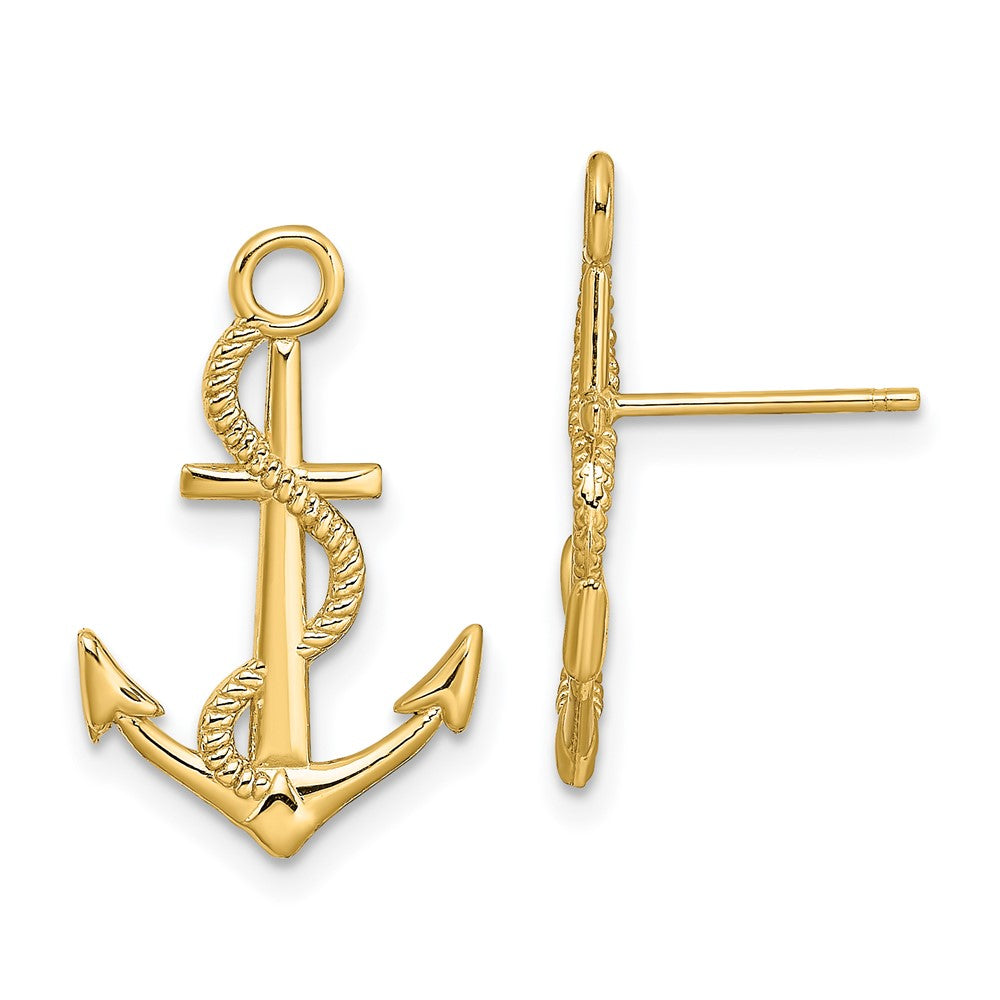 14K Gelbgold Poliert / Strukturiert Anker mit Kordel Ohrstecker