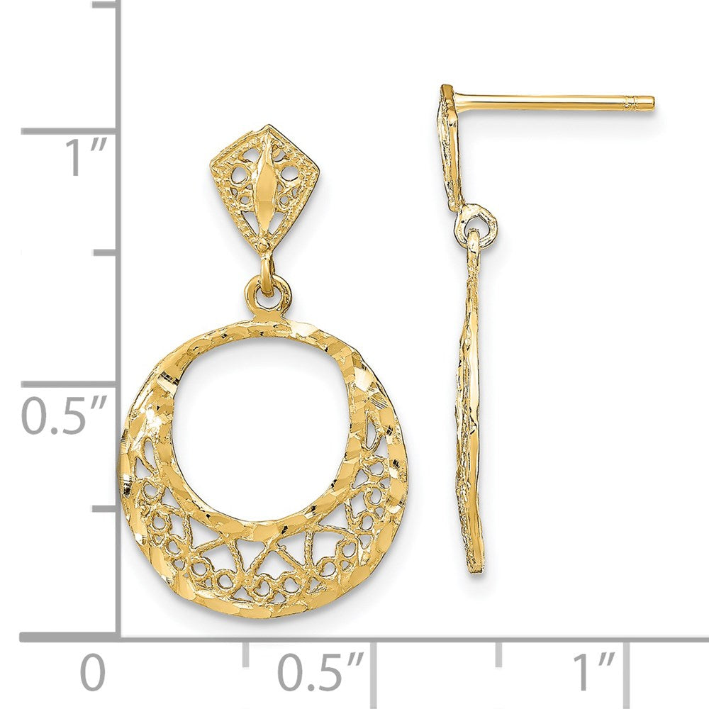 14K Gelbgold Fantasie Diamantiert Stecker Ohrhänger