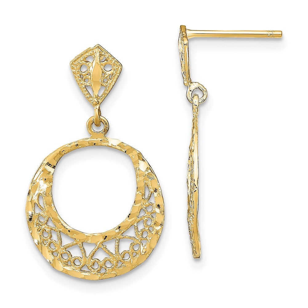 14K Gelbgold Fantasie Diamantiert Stecker Ohrhänger