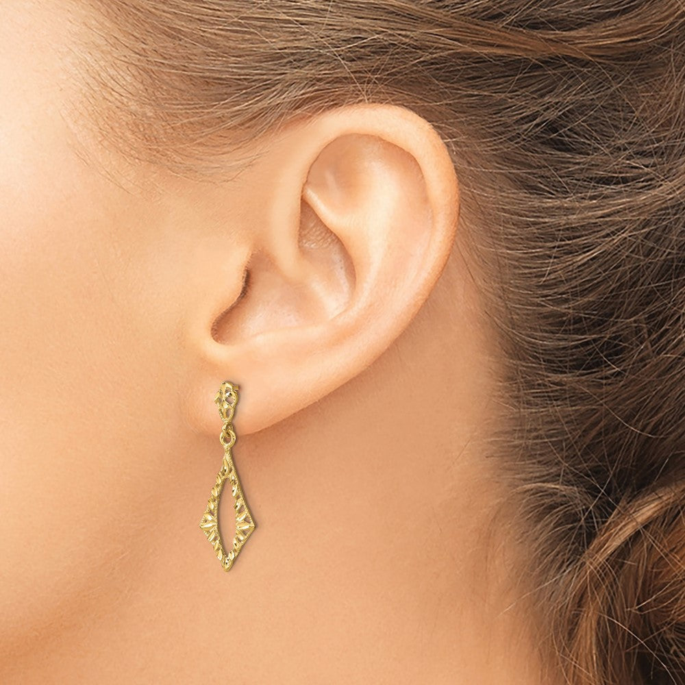 14K Gelbgold Diamantiert Diamant Form Stecker Ohrhänger