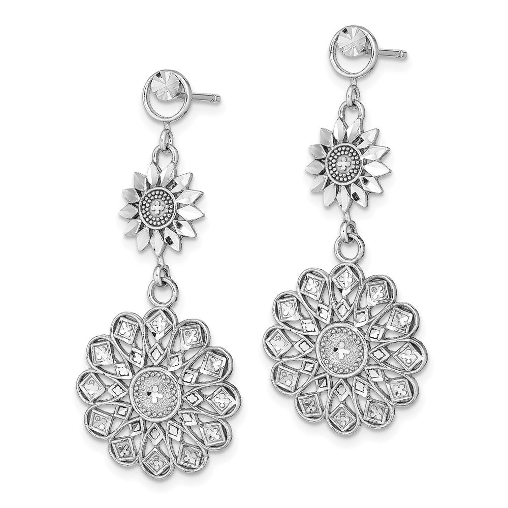 14K Weißgold Diamantiert Sonnenblume Style Doppelt Ohrhänger