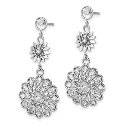14K Weißgold Diamantiert Sonnenblume Style Doppelt Ohrhänger