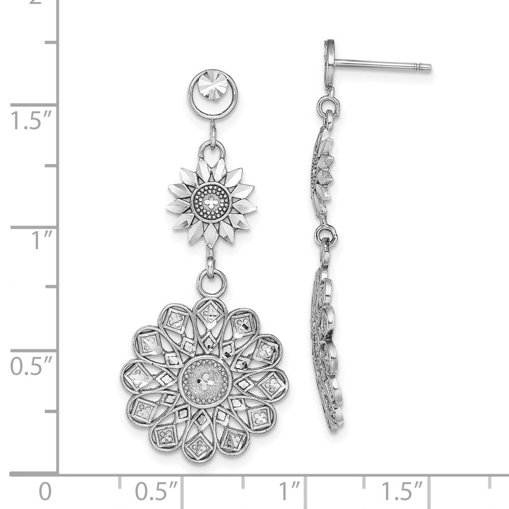 14K Weißgold Diamantiert Sonnenblume Style Doppelt Ohrhänger