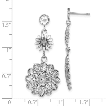 14K Weißgold Diamantiert Sonnenblume Style Doppelt Ohrhänger