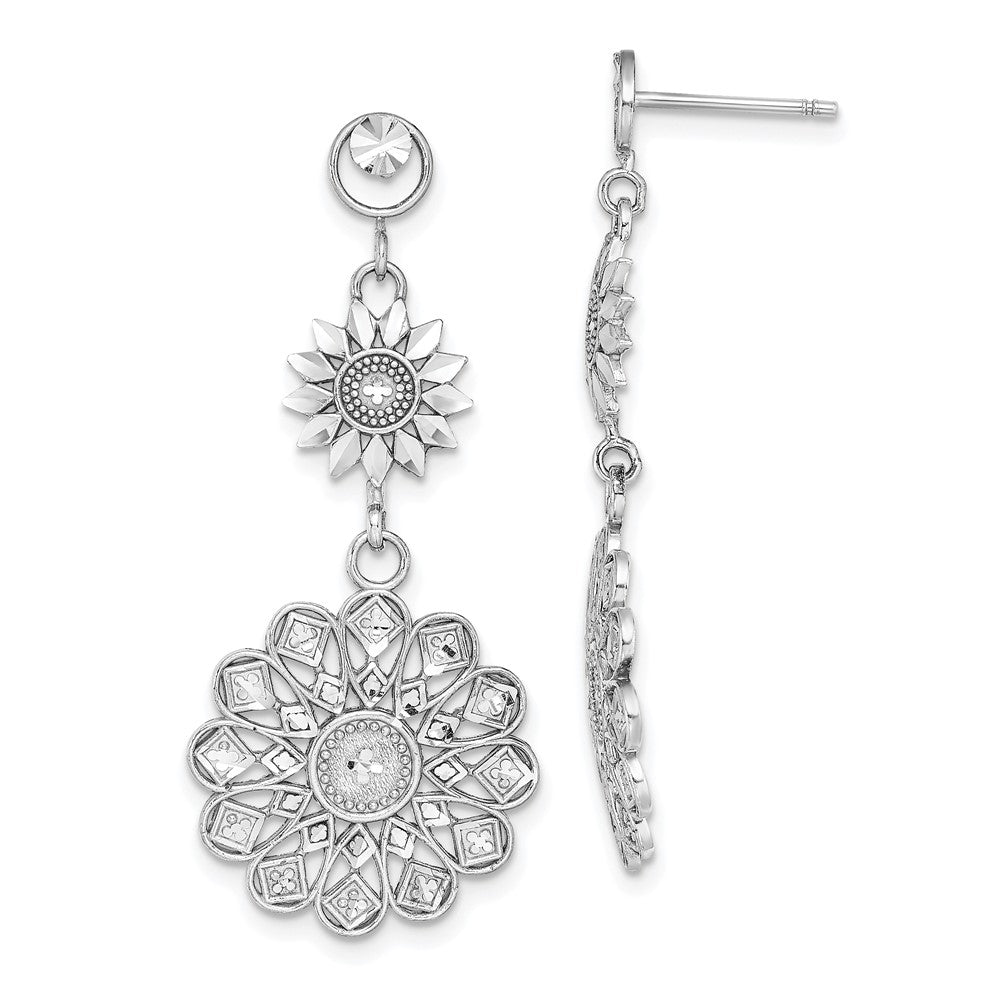 14K Weißgold Diamantiert Sonnenblume Style Doppelt Ohrhänger