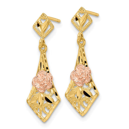 14K Bicolor Diamantiert Blume Stecker Ohrhänger