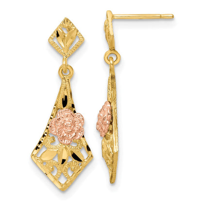 14K Bicolor Diamantiert Blume Stecker Ohrhänger