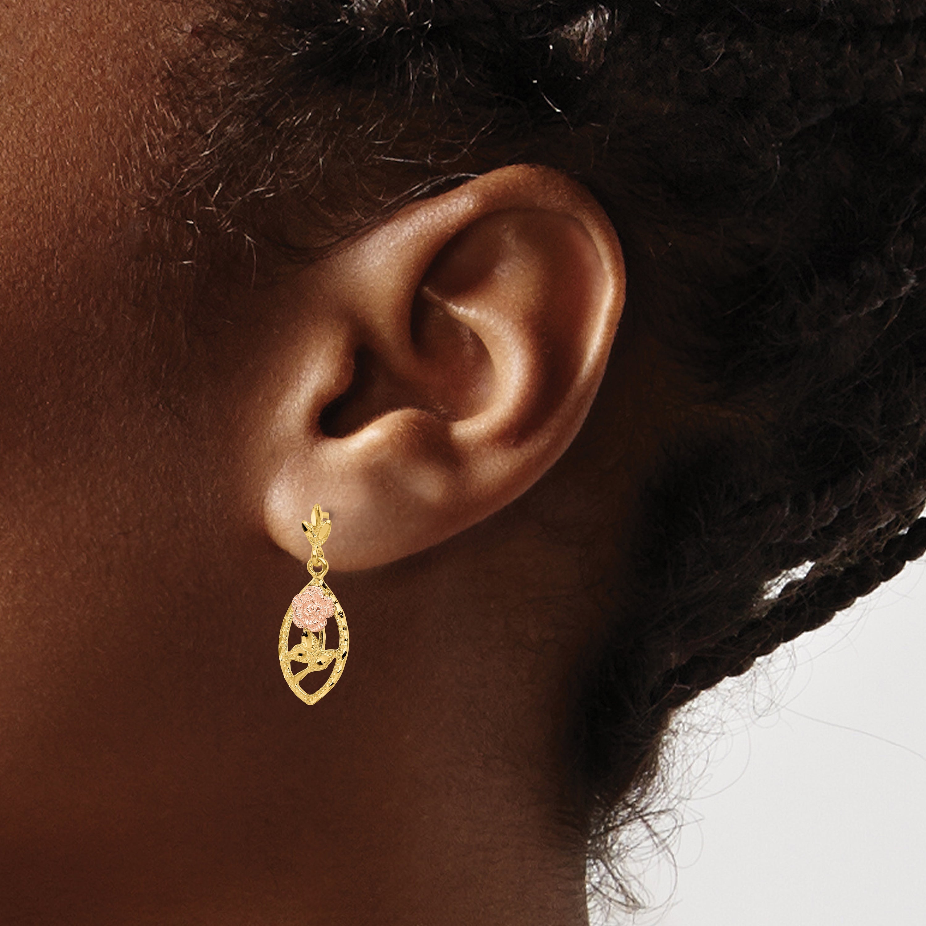 14K Bicolor Strukturiert Blume Stecker Ohrhänger