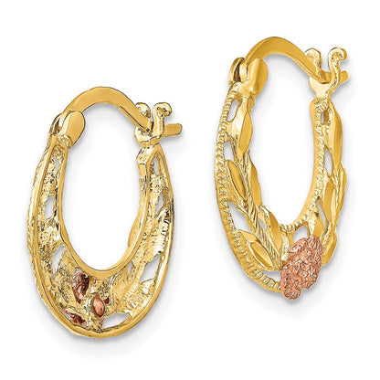 14K Bicolor Diamantiert Blumen Creolen