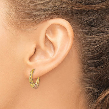 14K Bicolor Diamantiert Blumen Creolen
