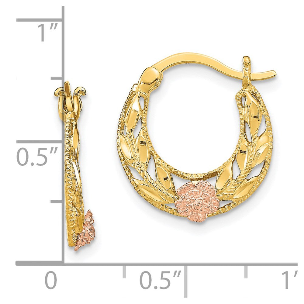 14K Bicolor Diamantiert Blumen Creolen