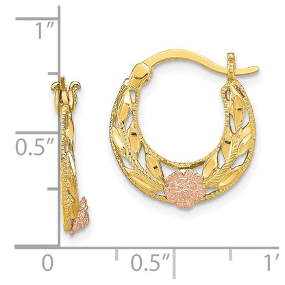 14K Bicolor Diamantiert Blumen Creolen