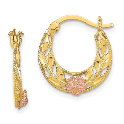 14K Bicolor Diamantiert Blumen Creolen