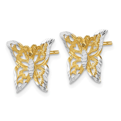 14K Gelb & Rhodium mit Rhodium Schmetterling Ohrstecker