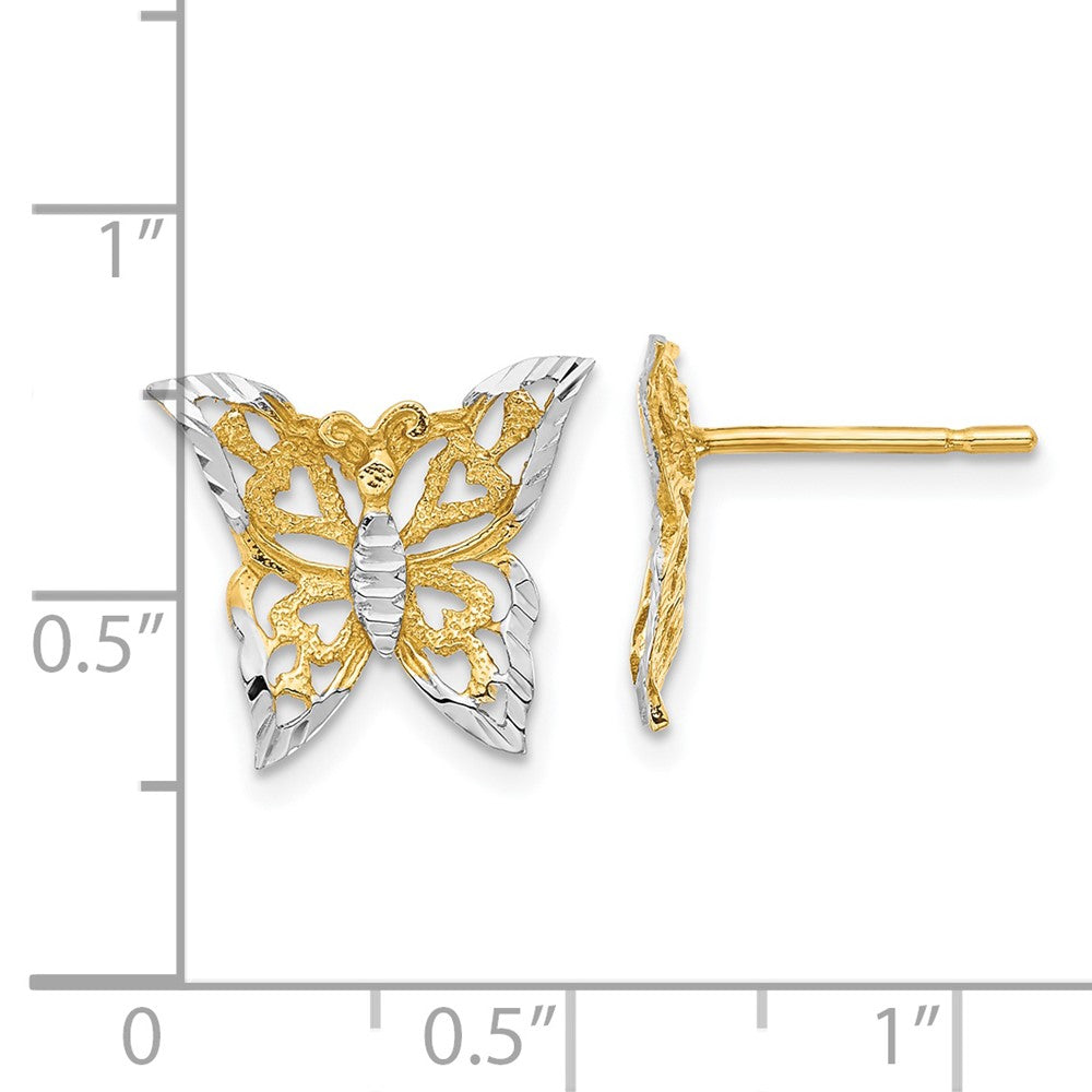 14K Gelb & Rhodium mit Rhodium Schmetterling Ohrstecker