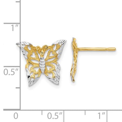 14K Gelb & Rhodium mit Rhodium Schmetterling Ohrstecker