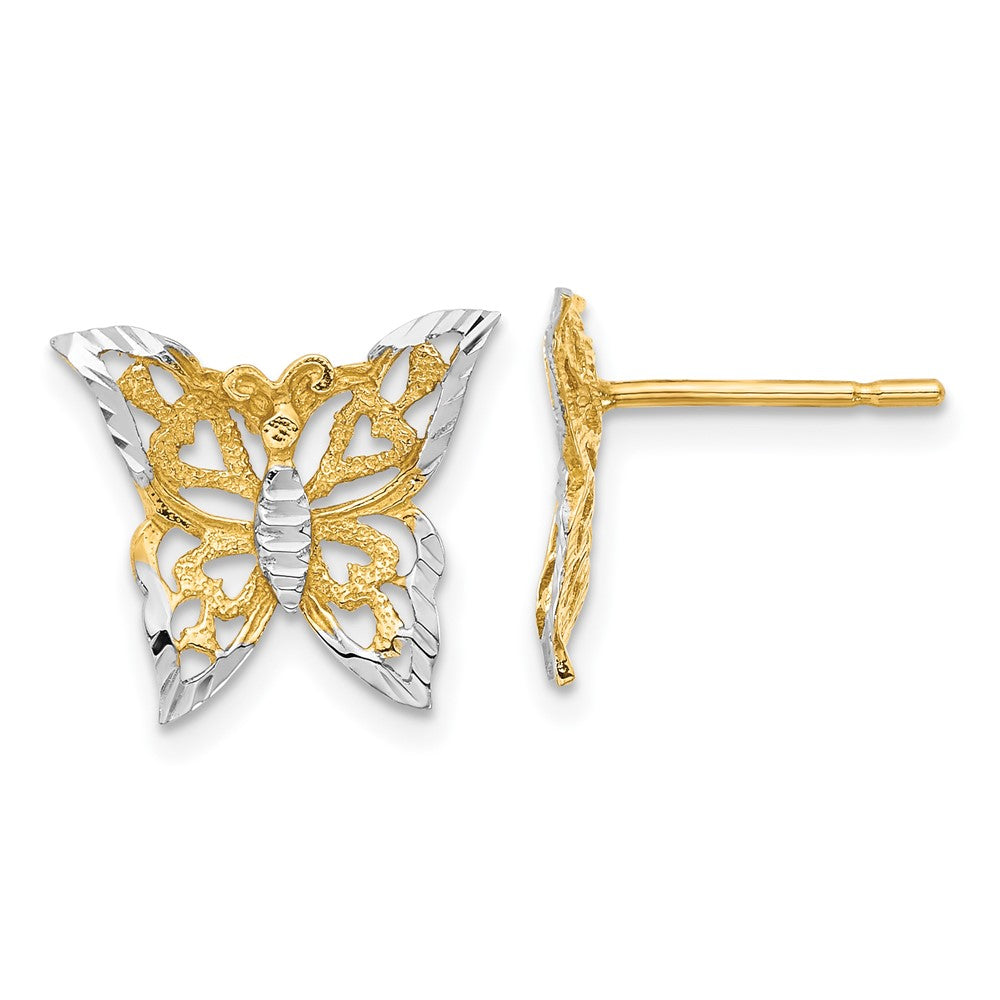 14K Gelb & Rhodium mit Rhodium Schmetterling Ohrstecker