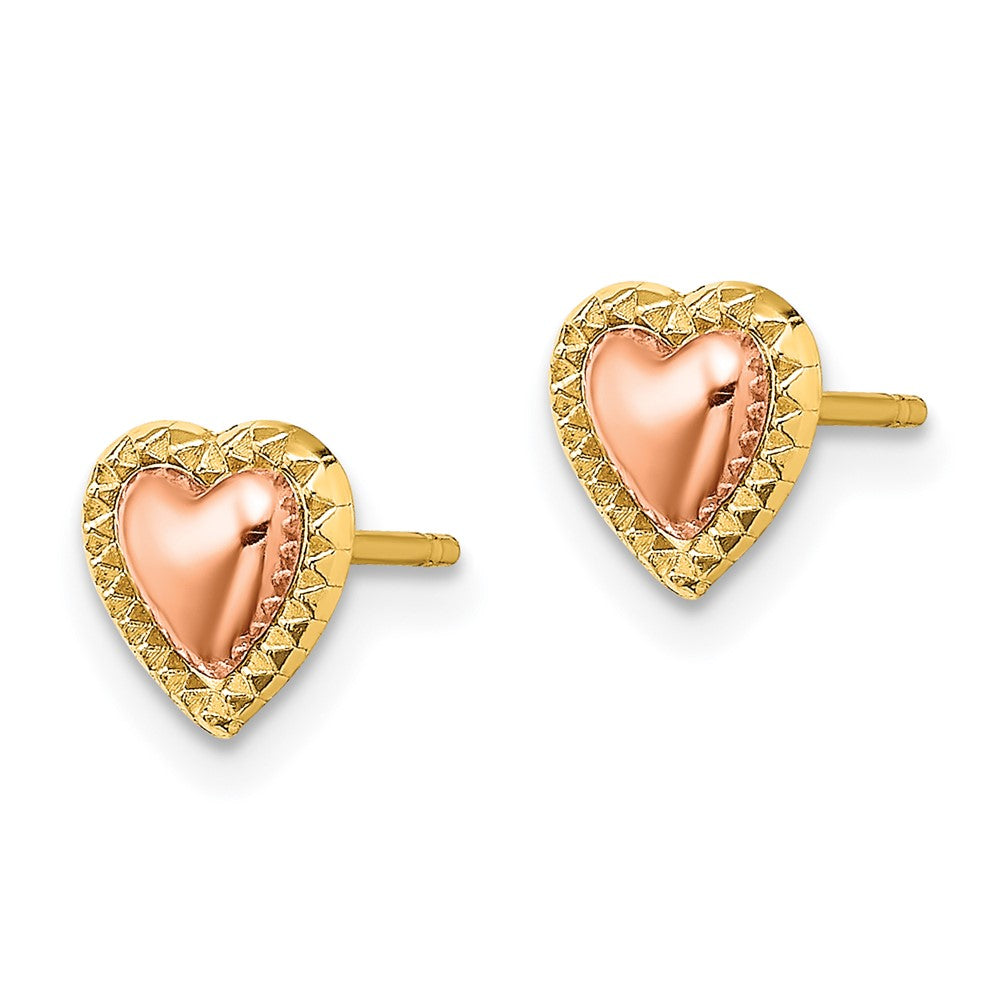 14K Bicolor Gekugelt Herz Ohrstecker