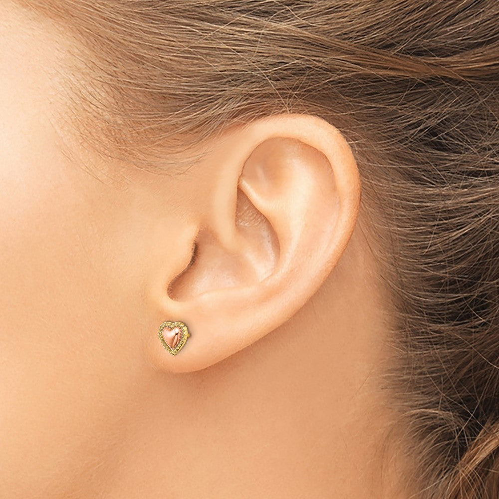 14K Bicolor Gekugelt Herz Ohrstecker