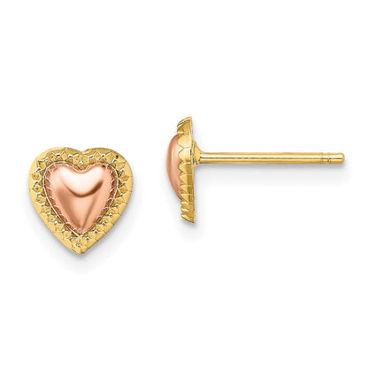 14K Bicolor Gekugelt Herz Ohrstecker