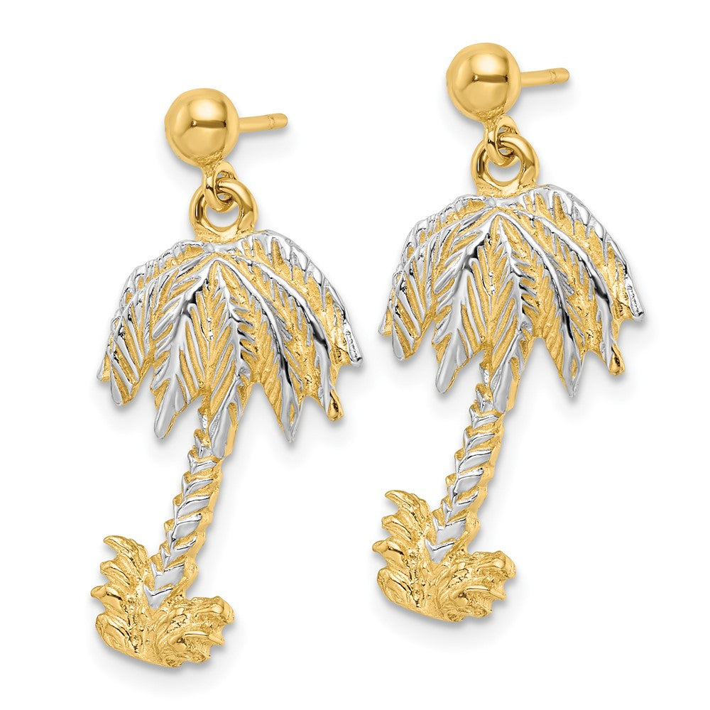 14K Gelb & Rhodium Strukturiert mit Rhodium Palme Baum Stecker Ohrhänger