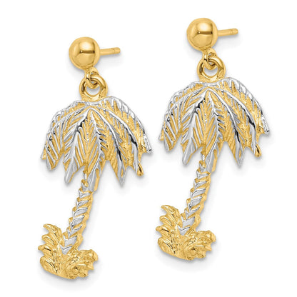 14K Gelb & Rhodium Strukturiert mit Rhodium Palme Baum Stecker Ohrhänger