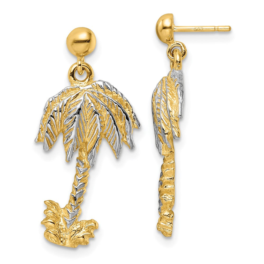 14K Gelb & Rhodium Strukturiert mit Rhodium Palme Baum Stecker Ohrhänger