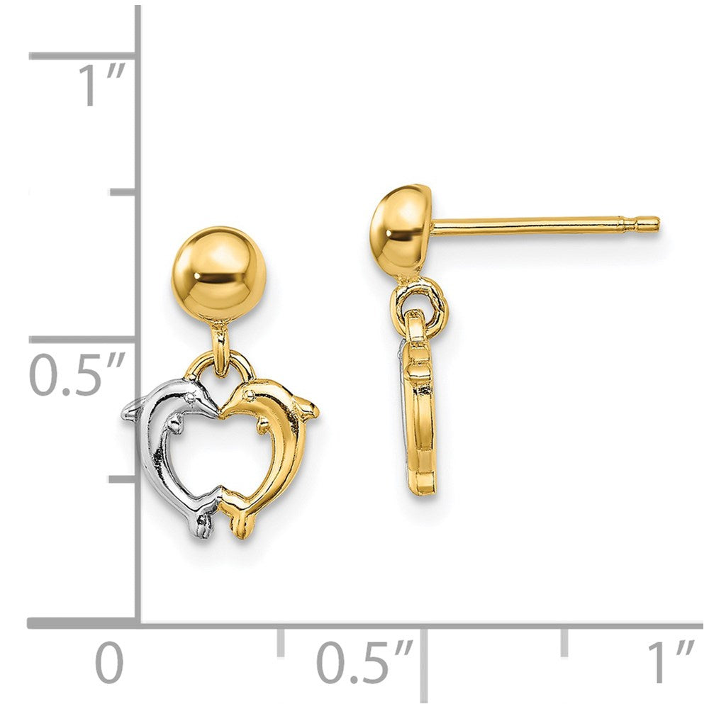 14K Gelb & Rhodium mit Delfin Ohrhänger