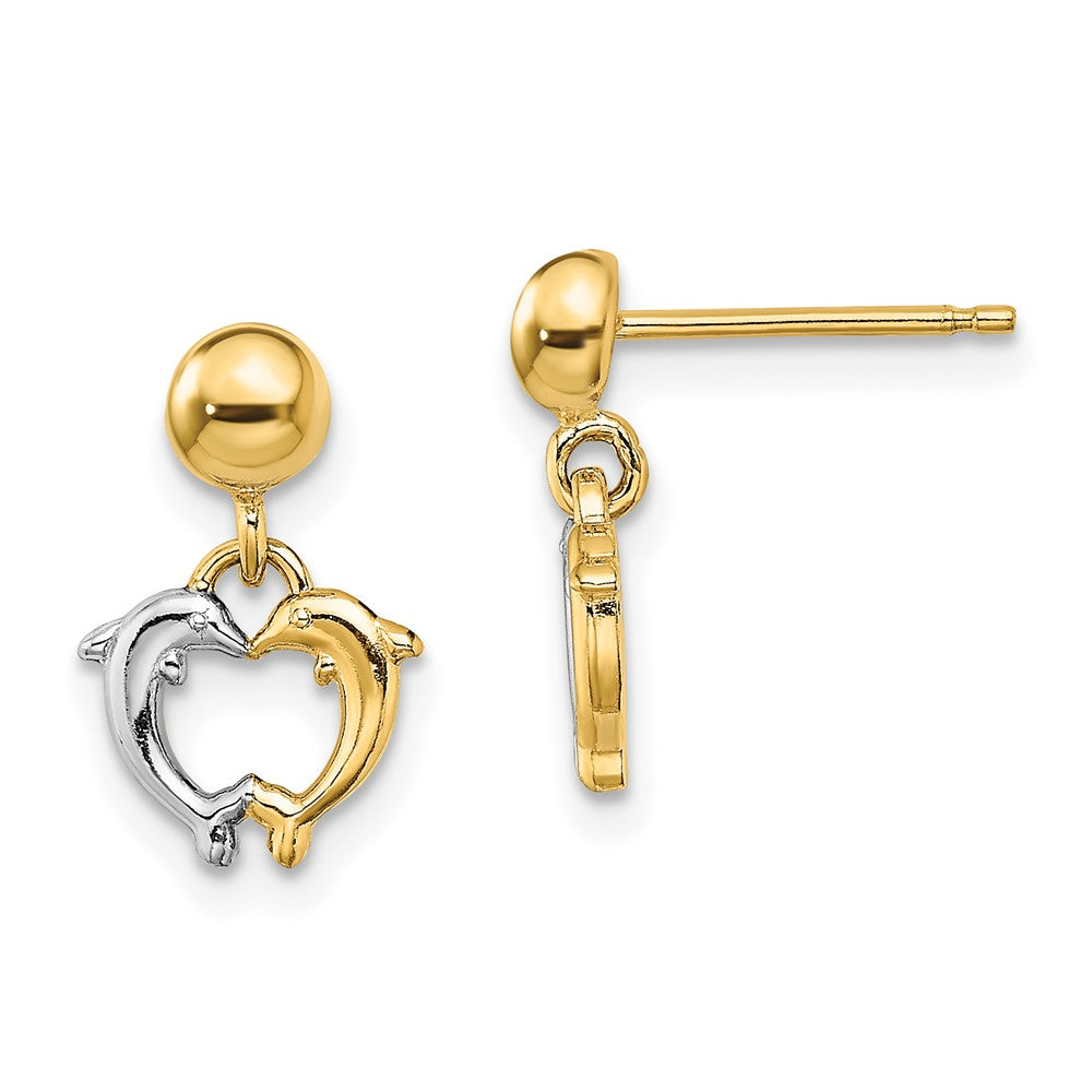 14K Gelb & Rhodium mit Delfin Ohrhänger