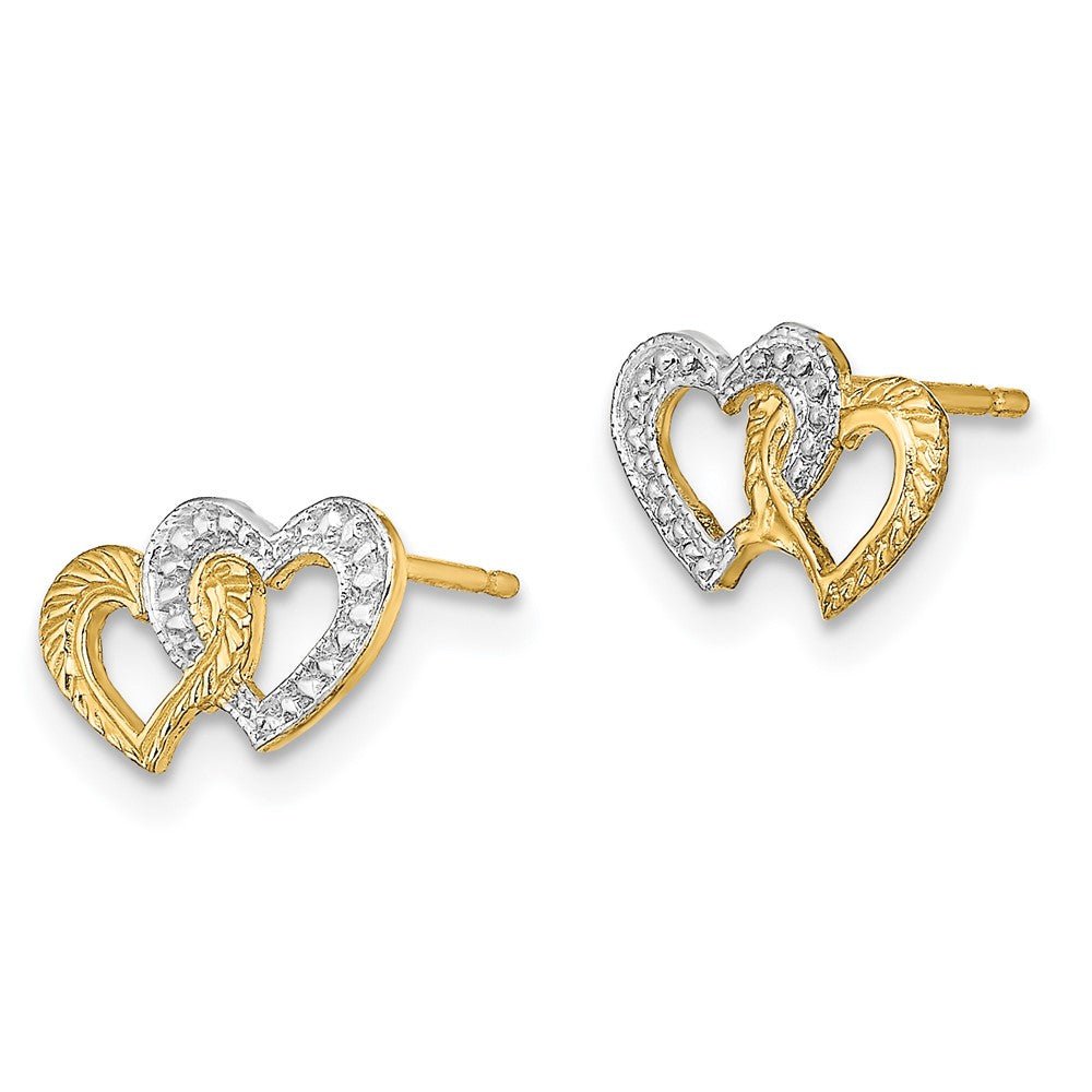 14K Gelb & Rhodium mit Weiß Poliert Intertwined Herzen Ohrstecker