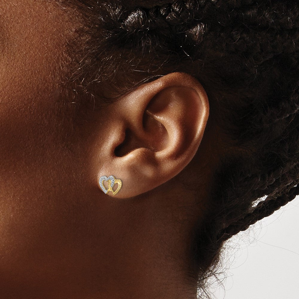 14K Gelb & Rhodium mit Weiß Poliert Intertwined Herzen Ohrstecker