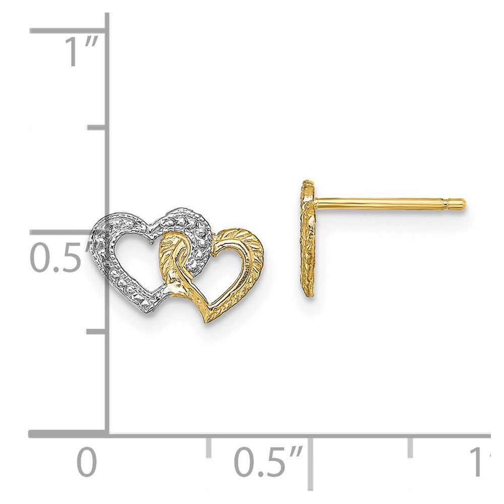 14K Gelb & Rhodium mit Weiß Poliert Intertwined Herzen Ohrstecker